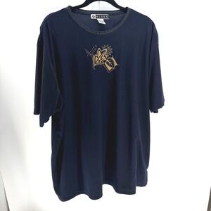 Blast Top Women 2X Navy Blue Embroidery Beaded Velour Art Eclectic Lagenlook VTG